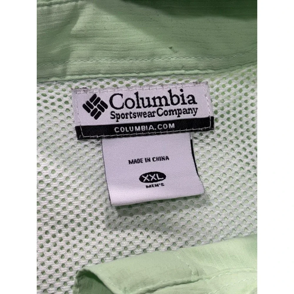 Columbia PFG Shirt Mens 2XL Green Short Sleeve Fishing Button Up Vented UPF 30+